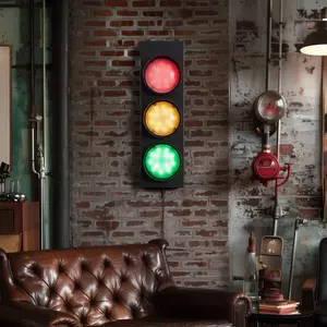 Traffic Light Decorative Wall Lamp Retro Stoplight Design LED Remote Controlled Accent Light for Game Room Mancave Bar Garage Bedroom Living Room with Four Lighting Effects