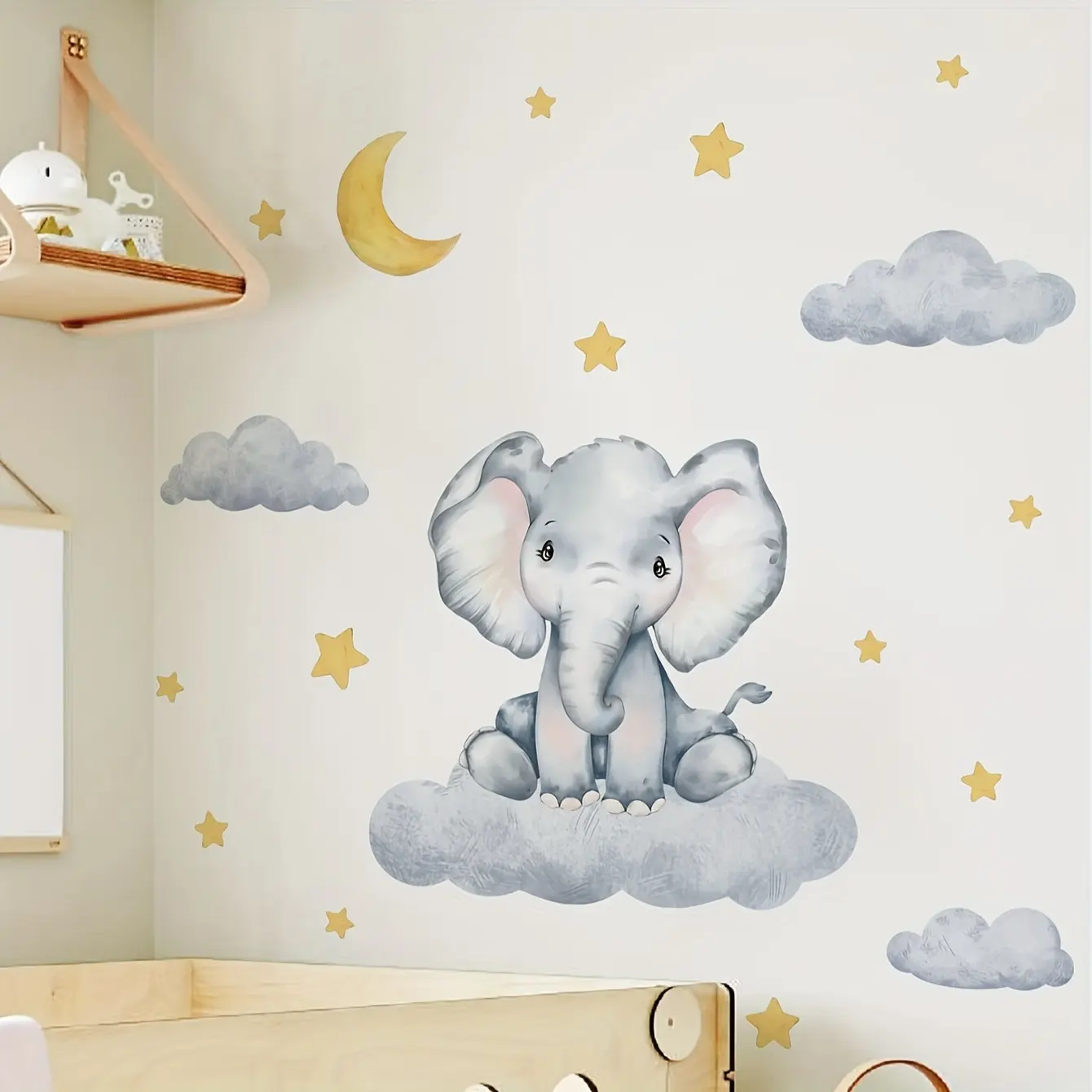 A cartoon animal elephant cloud moon star cartoon sticker for bedroom and living room Home Decor background wall decoration Decoration Items Decorative Stickers