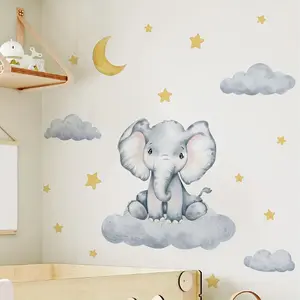 A cartoon animal elephant cloud moon star cartoon sticker for bedroom and living room background wall decoration Decorative Stickers