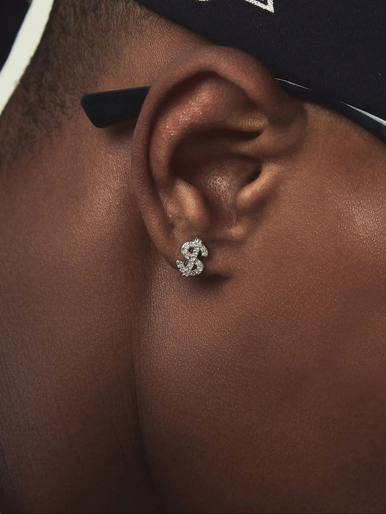 Men's Street Style Rhinestone Decor Dollar Design Stud Earrings, 1 Count Trendy Glittering Stud Earrings, Fashionable Hip Hop Jewelry for Party & Daily Decoration, Inlaid Zircon Stud Earrings, Earrings Studs