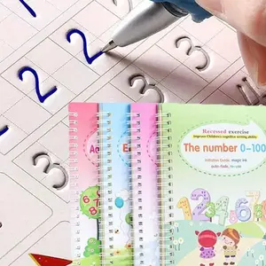 4pcs Magic Handwriting Practice Book Set, Silicone Grip Aid, Reusable Groove Template, 8 Magic Pencils, New Condition, Learning Materials, School Supplies, Learning Tool