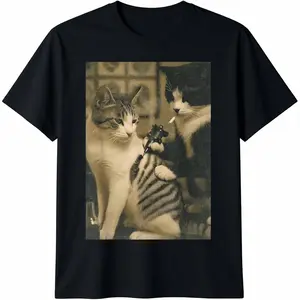 Vintage Cat Smoking Tattoo Inked Kitty Artist Funny Meme T-Shirt