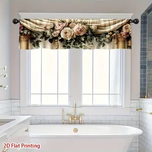 [Vintage Floral Short Curtains]2D Flat - Short Curtains Featuring a 2D Flat Retro Rose Design in a Classical Baroque Style, Perfect for Home Decor. Ideal for Various Settings Such As Kitchens, Bedrooms, Bathrooms, Offices, Coffee Shops
