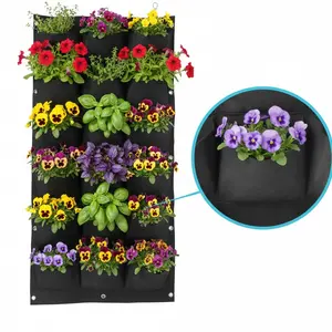 18 Pockets Vertical Hanging Garden Planter, Reinforced Wall Mount Grow Bags for Indoor Outdoor, Space Saving Living Wall Planter for Herbs & Flowers, Outdoor Planters, Black