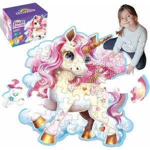 Jumbo Floor Puzzle for Kids,48 Piece Unicorn Large Jigsaw Puzzles,Puzzle for Toddler Ages 3-5,Fun Educational Preschool Learning Toy Easter Gift for Boys & Girls Ages 4-8 (Shimmery Unicorn)