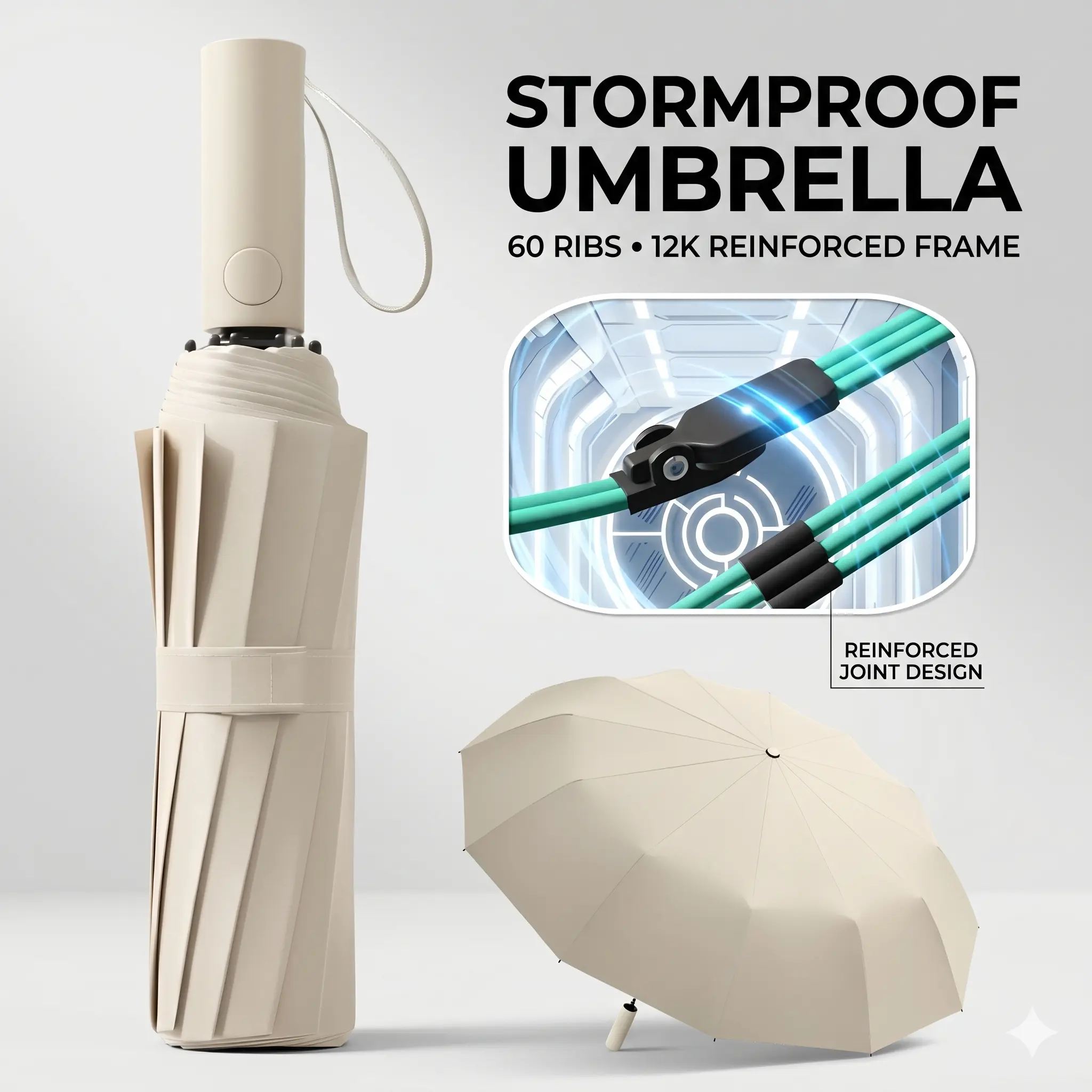Automatic Travel Umbrella Auto Open Close, 12-Rib Windproof Folding Umbrella, Waterproof UV Protection Compact Portable Umbrella for Men Women Rain Sun
