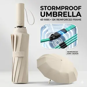 Automatic Retractable Foldable Travel Umbrella - 12 Reinforced Ribs, Polyester Fabric, Waterproof, UV Protection, Windproof, Compact Modern Dual Protection Auto Umbrella with Foldable Design for Rain, Sun, Auto Umbrellas