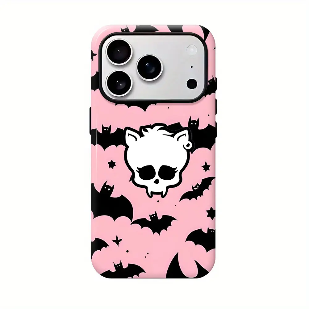 (Hot Pink Monster High Skull Bow Phone Case - Y2K Goth Girl Shockproof Armor Cover)