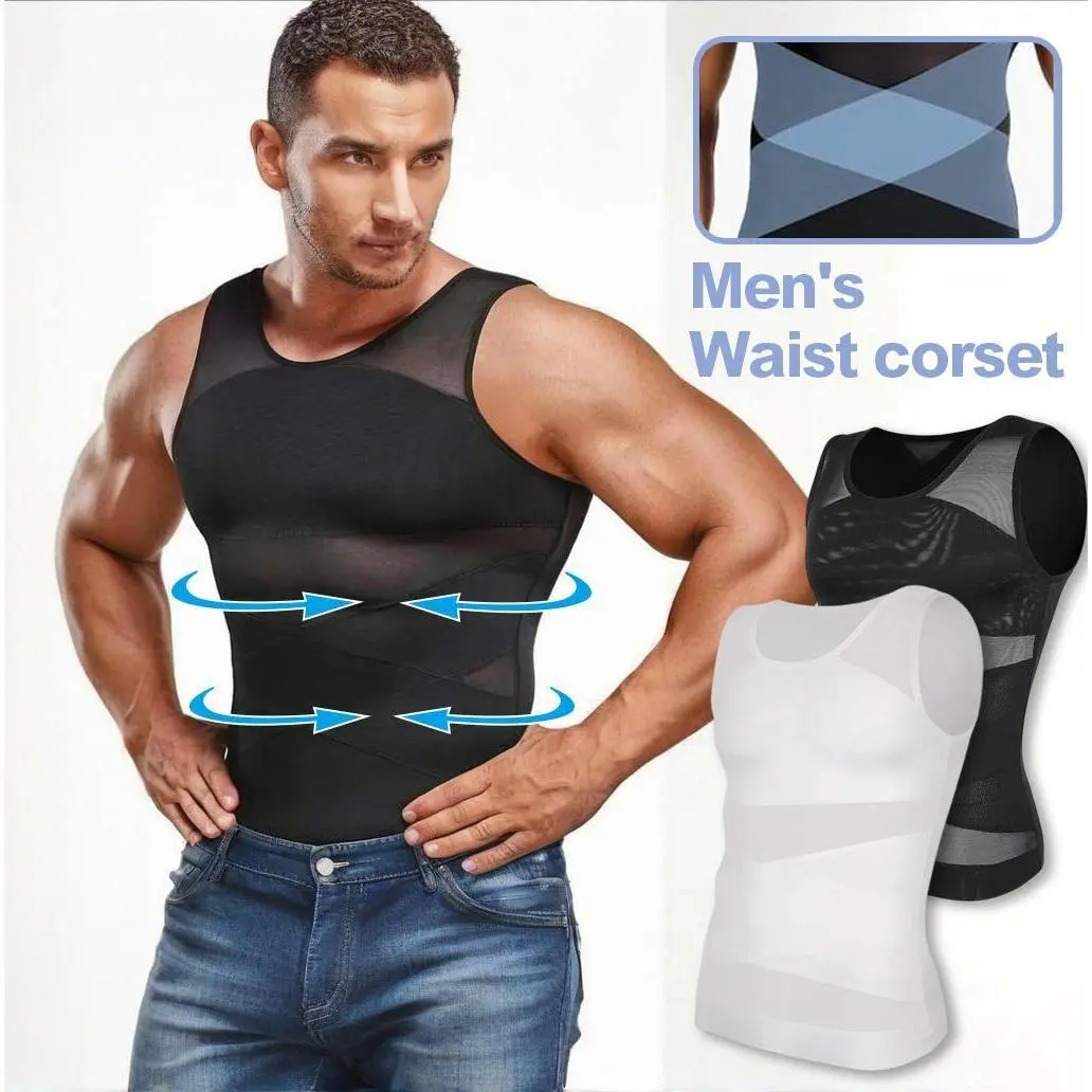 Men's Slim-Fitting Body Hugging Shapewear Top - Sleeveless Compression Binder Tank Top with Tummy Control Underwear, Body Hugging Shapewear Tops, Compression Binder Shapewear Tops