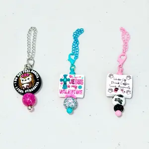 Tumbler Dangle Chain Charm with Fun Sayings and Colorful Beads for Stylish Accessory
