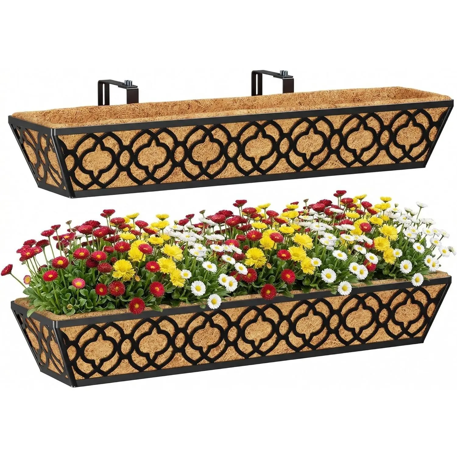 Deck Railing Planter Boxes 30 Inch 2 Pack, Adjustable Balcony Planter for Outdoor Plants, Metal Railing Planter Box for Deck, Fence and Porch, Window Boxes Outdoor, Sturdy Hanging Planter
