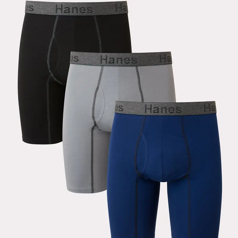 Hanes Comfort Flex Fit Men's Long Leg Boxer Brief Underwear Moisture-wicking 3-pack Multi Pack Comfortable Soft Stretch Fabric Breathable Cfflc3
