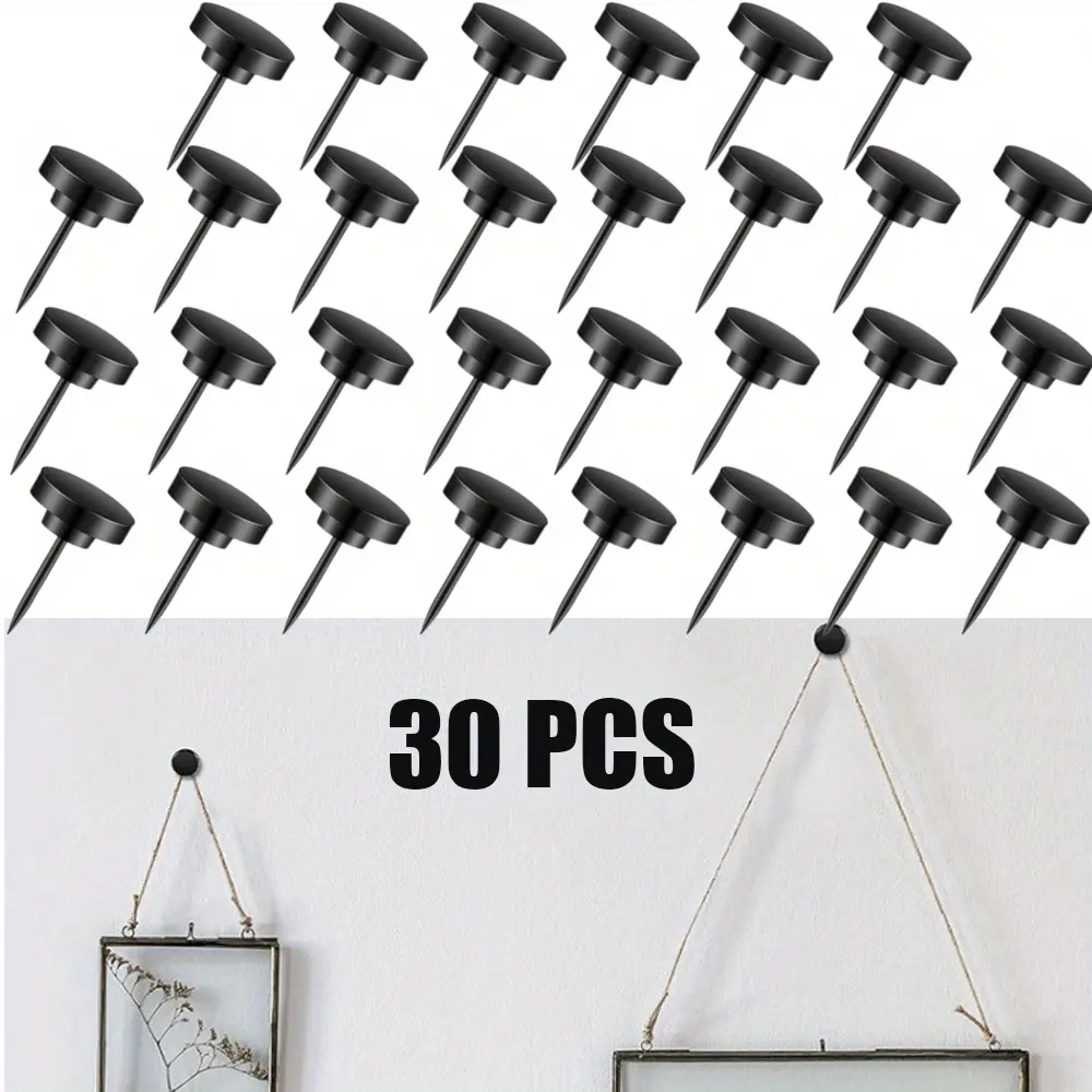 30pcs Black Metal Pushpins - Sharp Tip Thumb Tacks for Pictures, Posters, Maps, Bulletin Boards, Cork Walls - Secure Hanging for Home, Office, Classroom, Gallery - Classroom Decor, Minimalist Design