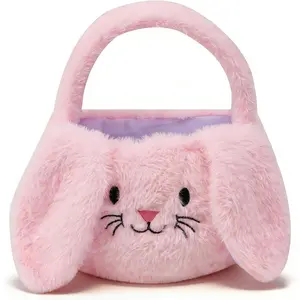 BRYXTAL Easter Bunny Baskets for Kids,With foldable ears,Cute Plush Egg Hunting Bag Bucket,Easter Gifts for Boys and Girls