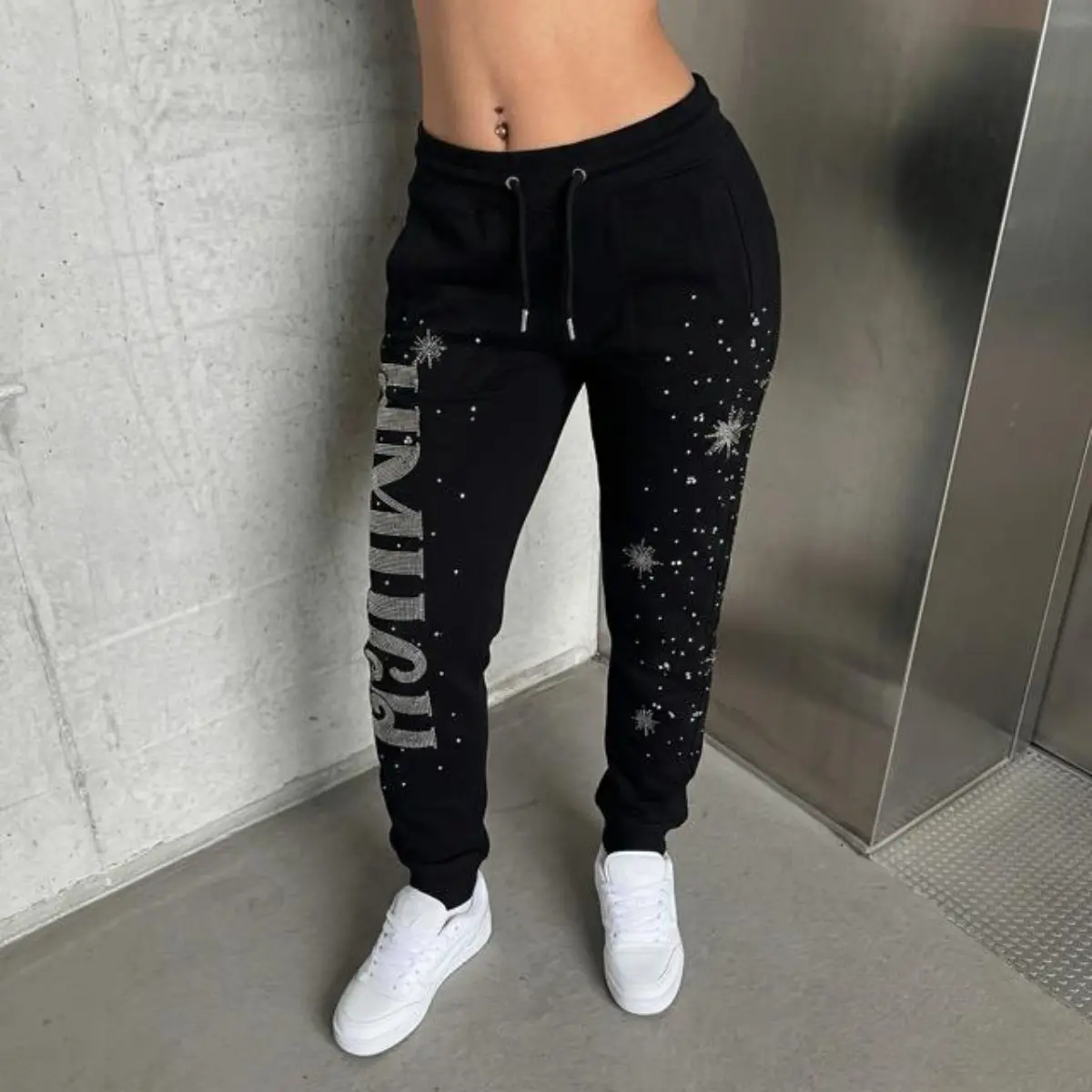 Galaxy Aesthetic Crystal Graphic Joggers - Black Y2K Streetwear Essentials#starjoggers #y2kfashion #rhinestonesweatpants #staraesthetic #cybery2k #blingbling