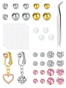 Fake Belly Piercing Cubic Zircon Clip on Belly Button Rings, Non Piercing Sticky Navel Jewelry, Silver Color No Pierced Design