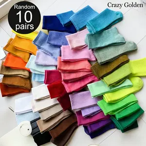 New Spring/Summer Women's Solid-Color Socks Colorful Candy-Tone Mid-Calf Dopamine-Style 10 or 5 Pairs Random Colors for Everyday Wear