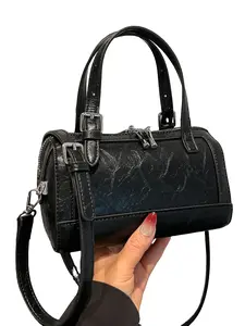 High-Quality Wax Leather Mini Boston Bag, Vintage Texture Crossbody Handbag, Sweet Cool Retro Shoulder Bag, Mini Backpack