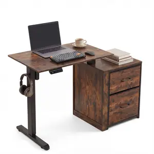 Electric Adjustable Standing Desk with 2 Large Drawer; Computer Table, 3 Memory Preset;Height Adjustable 46‘’,Brown/White; For Home,Office Workstation,School,Students,dormitory,apartments