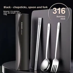 High-quality 316 medical-grade stainless steel 3-piece cutlery set, including a spoon, chopsticks, and fork, with a storage case.Suitable for travel, commuting, and student use.Using your own cutlery helps prevent bacterial cross-contamination