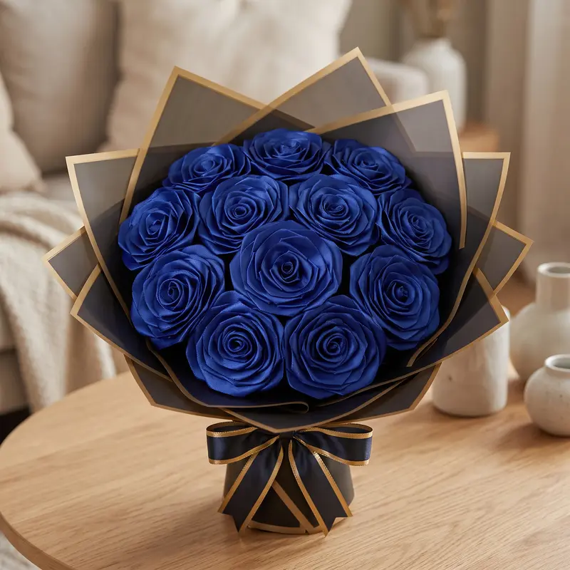 Silk Satin Artificial Floral Bouquet - 12/24/48pcs Ribbon Roses Finished Arrangement, 12pcs Fast DIY, Wedding Home Decor, Cost-Saving Long-Lasting Reusable Blooms, Boxed for Auspicious Setup