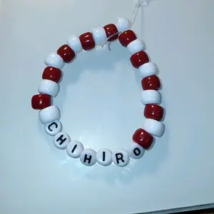 Chihiro Beaded Bracelet - Red and White Beads with "Chihiro" Engraved - Perfect for Personalized Jewelry