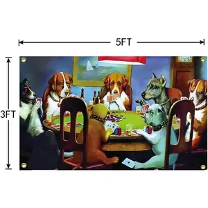 Dogs Playing Poker Funny Flag 40x60inch,Meme Flag,Vivid Color - Double Stitched Polyester for College Dorm Room Decor.40x60 Decoration Wall Tapestry