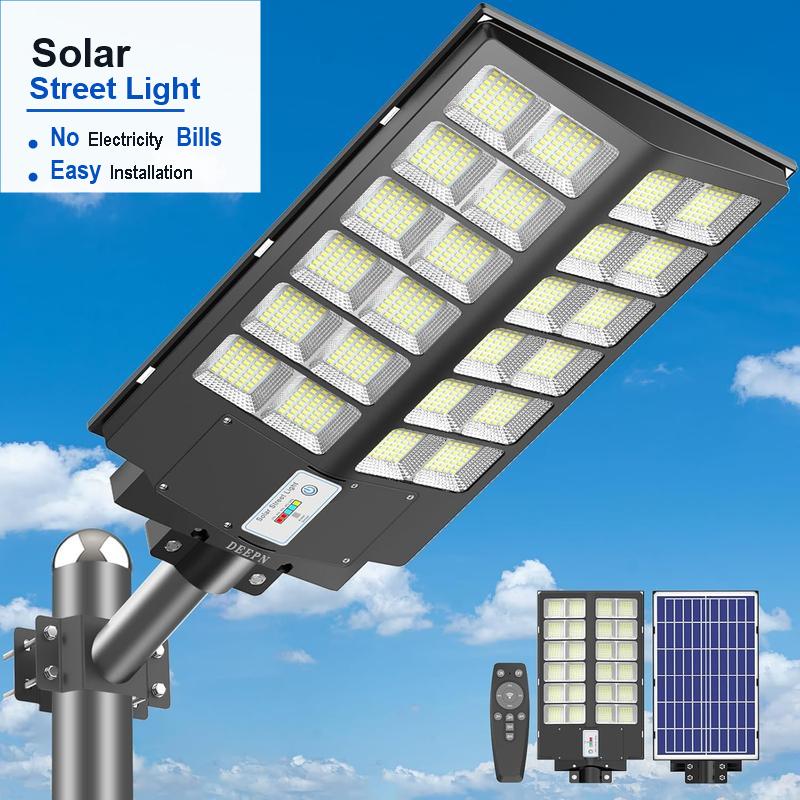 Outdoor Solar LED Street Light with Motion Sensor, IP65 Waterproof Dusk to Dawn Security Light, Remote Control for Garden, Garage, Farm, Patio, Parking Area
