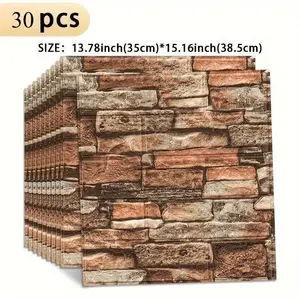 30pcs 3D Brick Wallpaper Stickers, Self-Adhesive Foam Wall Decals, Thick Design, Easy Clean Cut, Ideal for Living Room, Kitchen, Bedroom, Office Decor