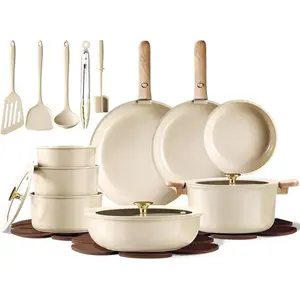 25-Piece Ceramic Cookware Set, Non-Stick Cookware Set, RV Kitchen Cooking Set with Detachable Handles, Oven Safe, Induction Cooker Cookware, Non-Toxic Kitchen Cooking Set