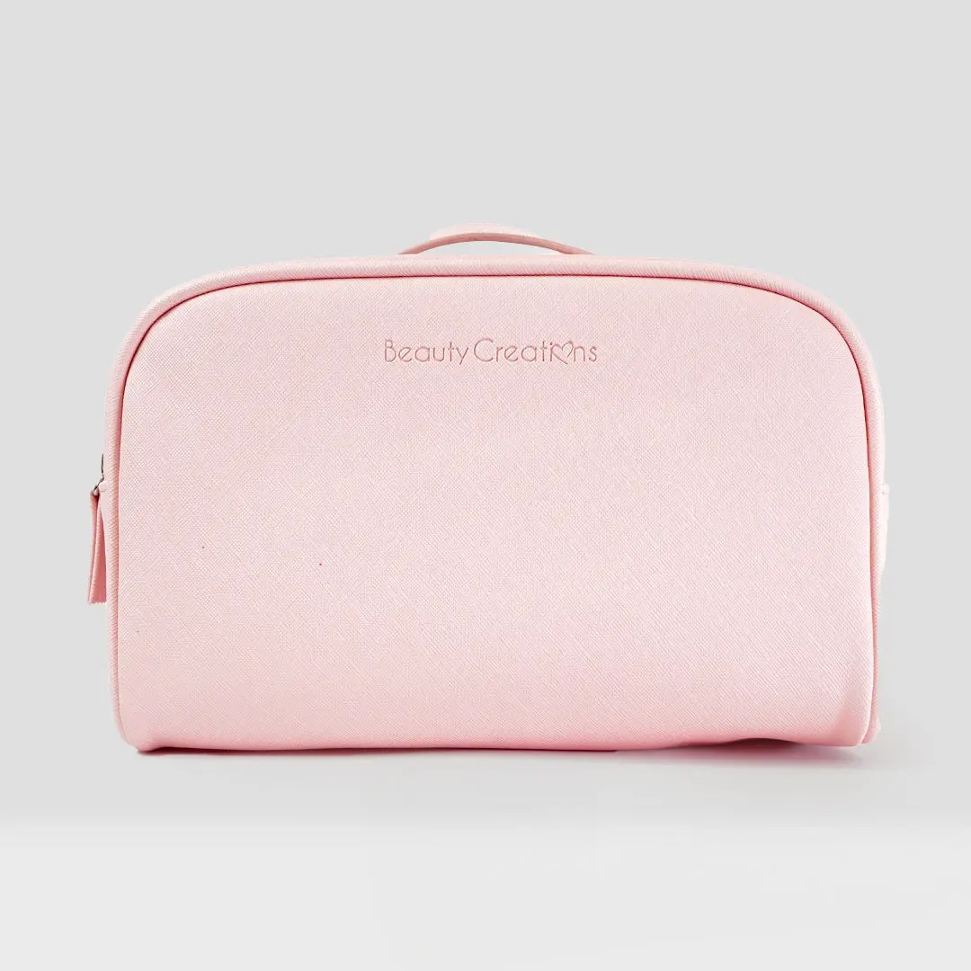 Glam Pink Mini Vanity Bag, Solid Color Makeup Travel Organizer with Top Carry Handle and Roomy Main Pocket, Cosmetic Storage Bag
