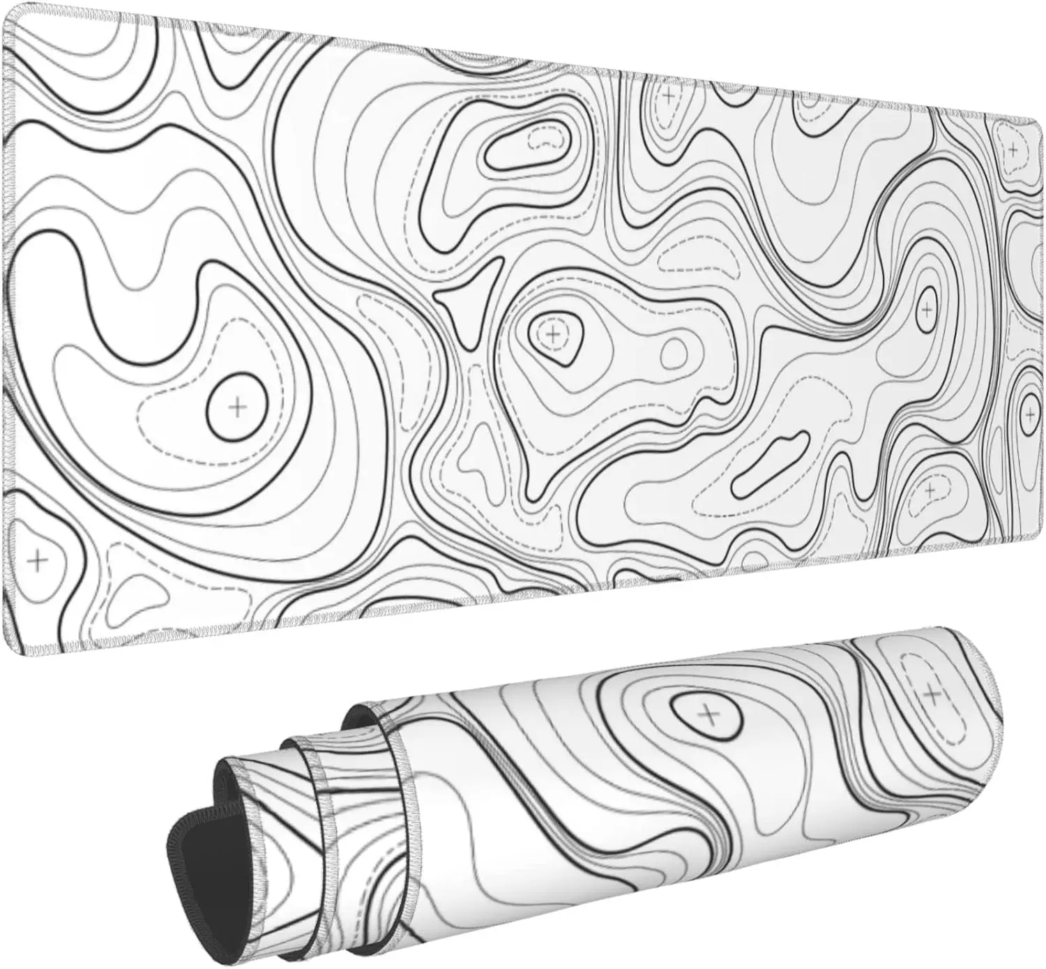 Minimalist White Topographic Pattern Large Mouse Pad , 31.5x15.75in Wide Extended Gaming Desk Mat, Smooth Surface Precise Control Keyboard Pad for Laptop Desktop