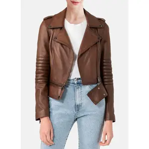 Womens Fitted Brown Biker Leather Jacket