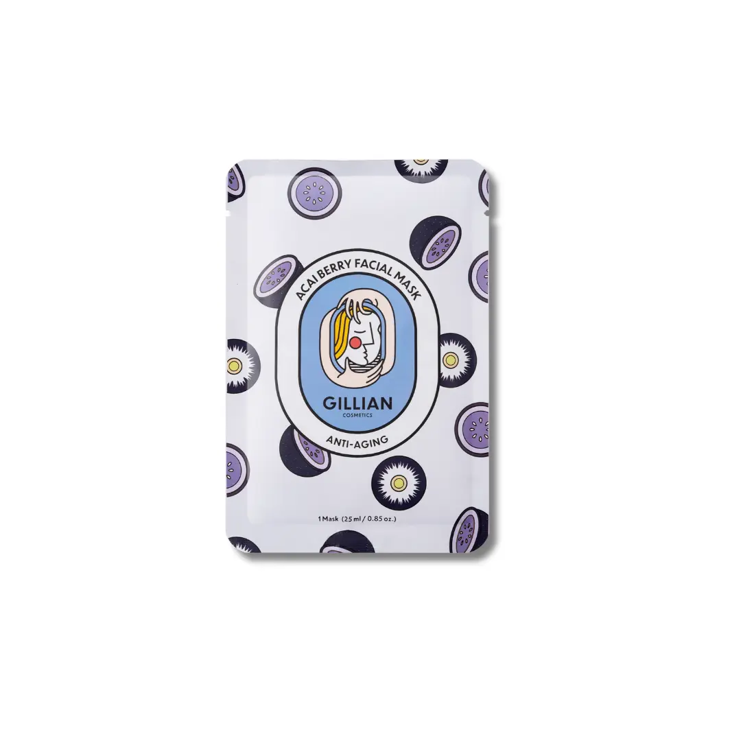 Gillian Cosmetics | Acai Berry Anti-aging Sheet Mask with Hydrolyzed Collagen & Sodium Hyaluronate for Hydration & Elasticity by elvis+elvin (25ml) Glowing Facial Mask Deep Moisturizing Mask