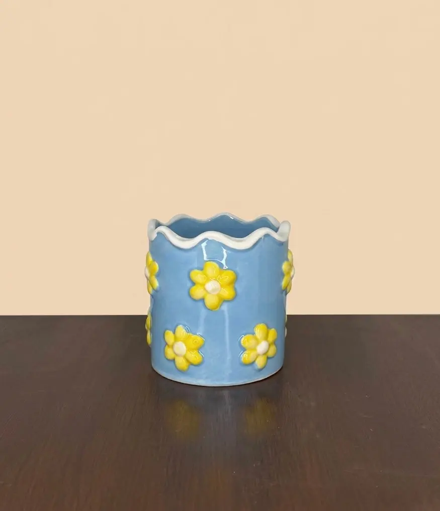 Blue and Yellow Flower Planter