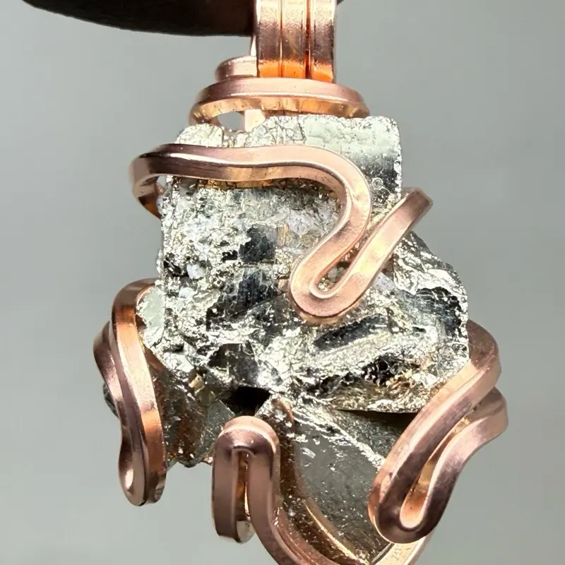 Pyrite Copper PENDANT Artisan Crafted Male Female Anniversary Auspicious Birthday Engagement Fabric Daily