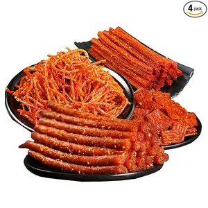 Spicy Strip Small Gluten Spicy Strips Latiao Snack Food - Chinese Special Classic Handmade Spicy Gluten Latiao Delicious Snacking, Best Vegan Fragrant Spicy Flavour, 4 combinations Packed (4 Pack)…