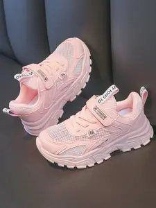 Breathable Mesh Kids Dad Shoes, Velcro Closure, Anti-Slip Casual Sports Sneakers for Boys and Girls, Trendy National Style