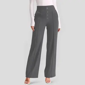 JEKAOYI High Waisted Straight Leg Pants for Women with Multiple Decorative Buttons, Stretchy Yoga Fabric, Pockets, Loose Casual Lounge Pants SpringStatements