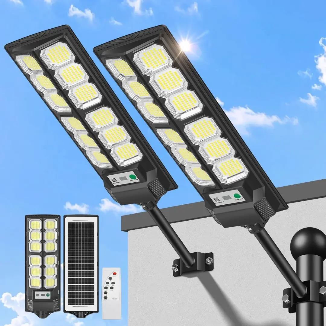 New Upgraded  Solar Street Light 6500K High Brightness 504LEDs Outdoor Dusk to Dawn Motion Sensor Remote Control for Patio Parking Lot Driveway