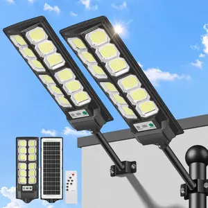 New Upgraded  Solar Street Light 6500K High Brightness 504LEDs Outdoor Dusk to Dawn Motion Sensor Remote Control for Patio Parking Lot Driveway