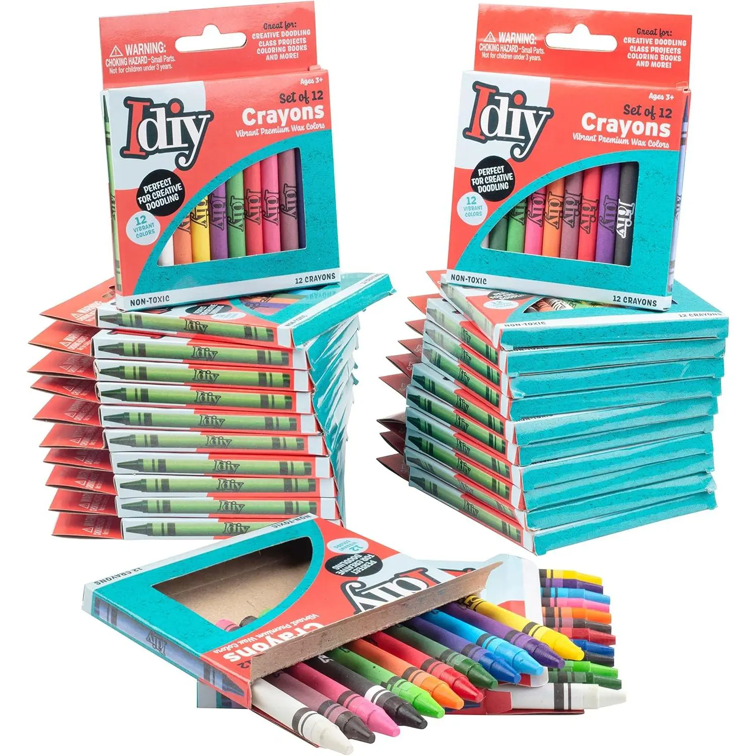 IDIY Individually Packaged Wrapped Boxes Wax Crayons 24 Boxes of 12 Colors 288 pc Total ASTM Safety Tested for Kids Teachers Classrooms Coloring Materials Set Supplies