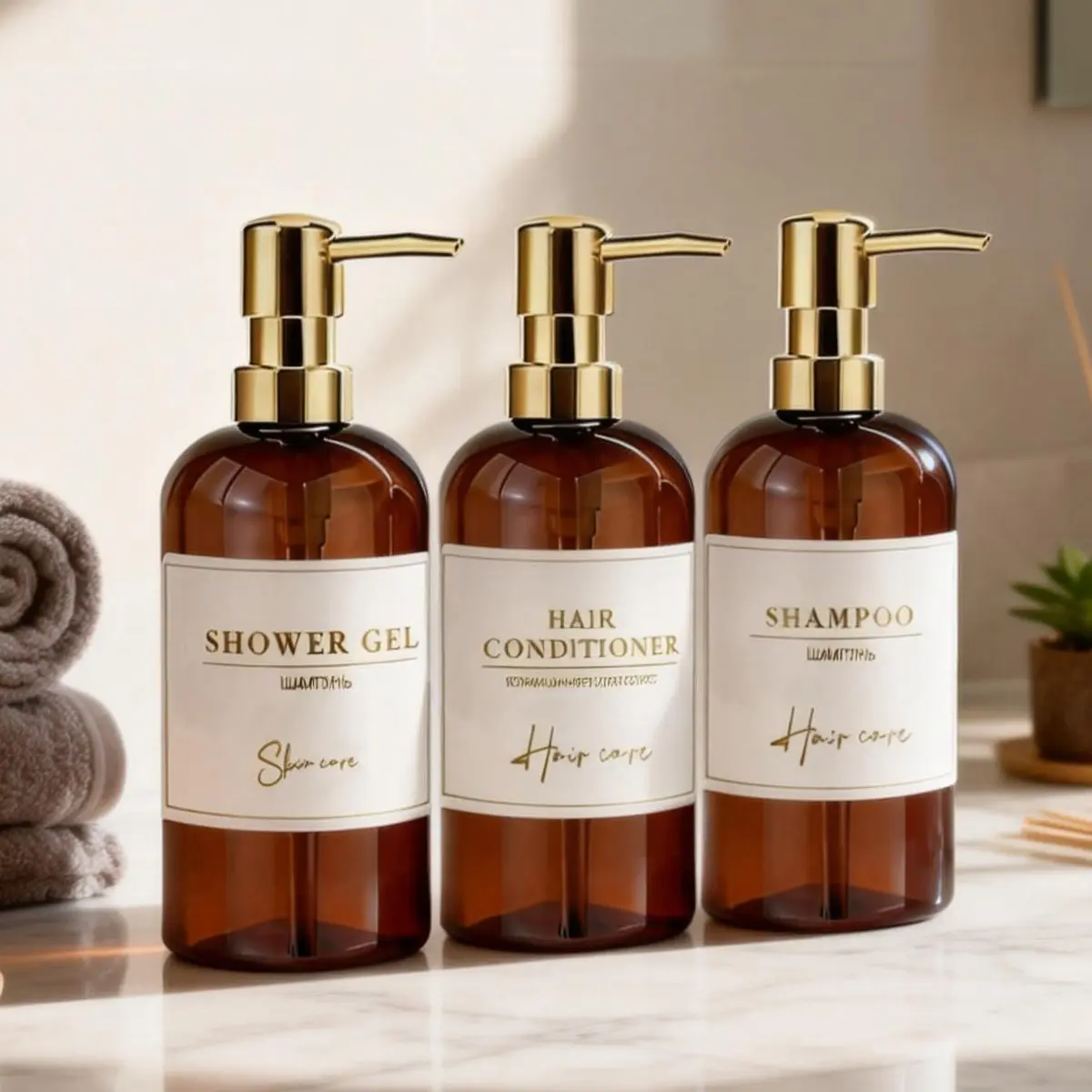 3pcs Shampoo Shower Gel Conditioner Bottles Set, Shampoo Conditioner Toiletries Dispenser, Ideal for Bathroom Restroom Hotel Kitchen Use, Includes Labels