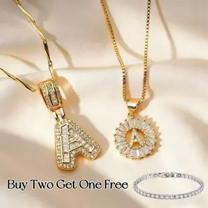 2 Pack Initial Letter Necklace 14k Gold Plated Bling Dainty Necklaces Trendy Chunky Custom Name Necklace Personalized Round Circle Pendant Zirconia Letters Name Valentine's Day Anniversary Jewelry Set Gifts for Mom Gifts for Daughter,Gift box available