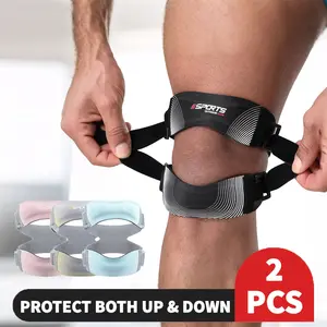 LHU 2PCS Adjustable Compression Knee Support - Patella Focus, Heavy-Duty Joint Stabilizer, Premium Textile Unisex Knee Guard - Heavy-Duty Set for Running Support, Weightlifting (Gray/Blue/Black) Knee Saver Patellar Knee Brace