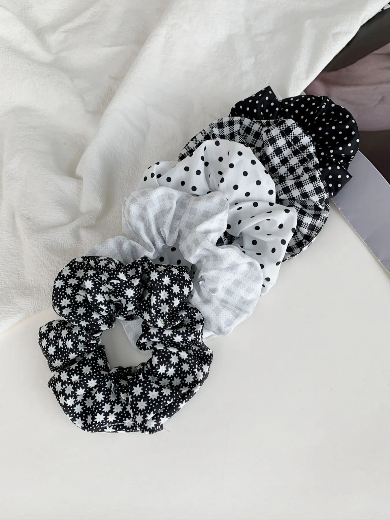 Colorblock Polka Dot & Plaid Print Scrunchie, Cute Hair Tie for Women & Girls, Elastic Hair Accessory, Minimalist Headwear Suitable for Thick Hair, Fashion Hair Accessories for Party, Daily Clothing Decor, Fashionable Hair Accessories, Scrunchies