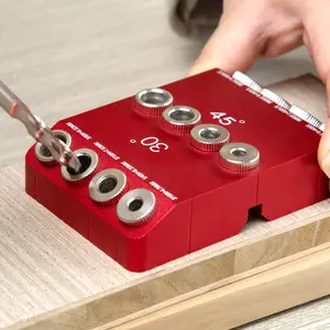 Portable Drilling Guide, 6 Hardened Drill Guides, Vertical Pocket Hole Jig Dowel Positioner Locator for Carpentry, Craftsman Tool, Hardware Tool Kit