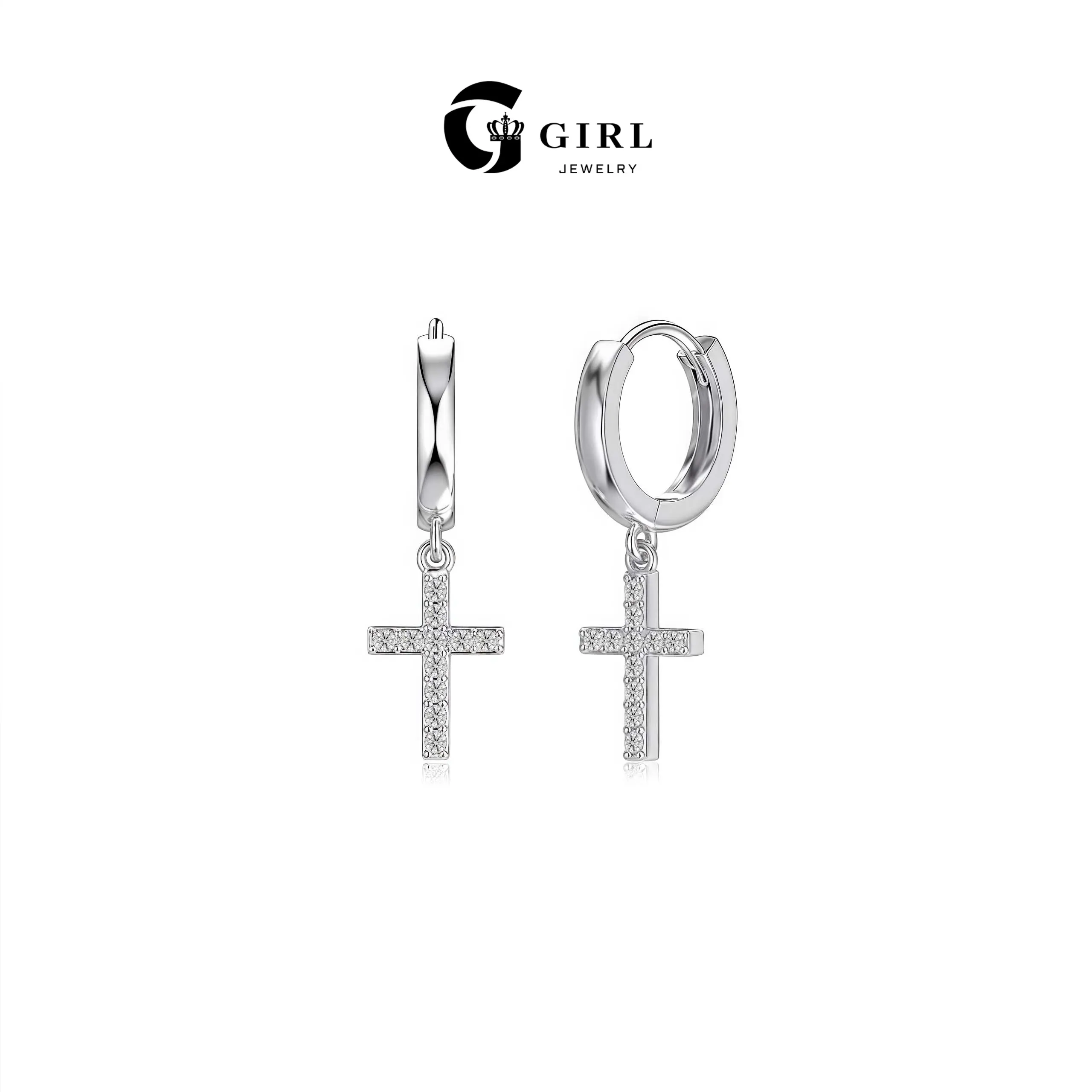 GGIRL S925 Silver-Tone Sparkling Cubic Zirconia Cross Dangle Mini Ear Cuffs  Delicate And Perfect For Everyday Wear, Stackable, Suitable For Sensitive Ears, Great For Commuting And Parties  An Excellent Choice For Birthday Gifts