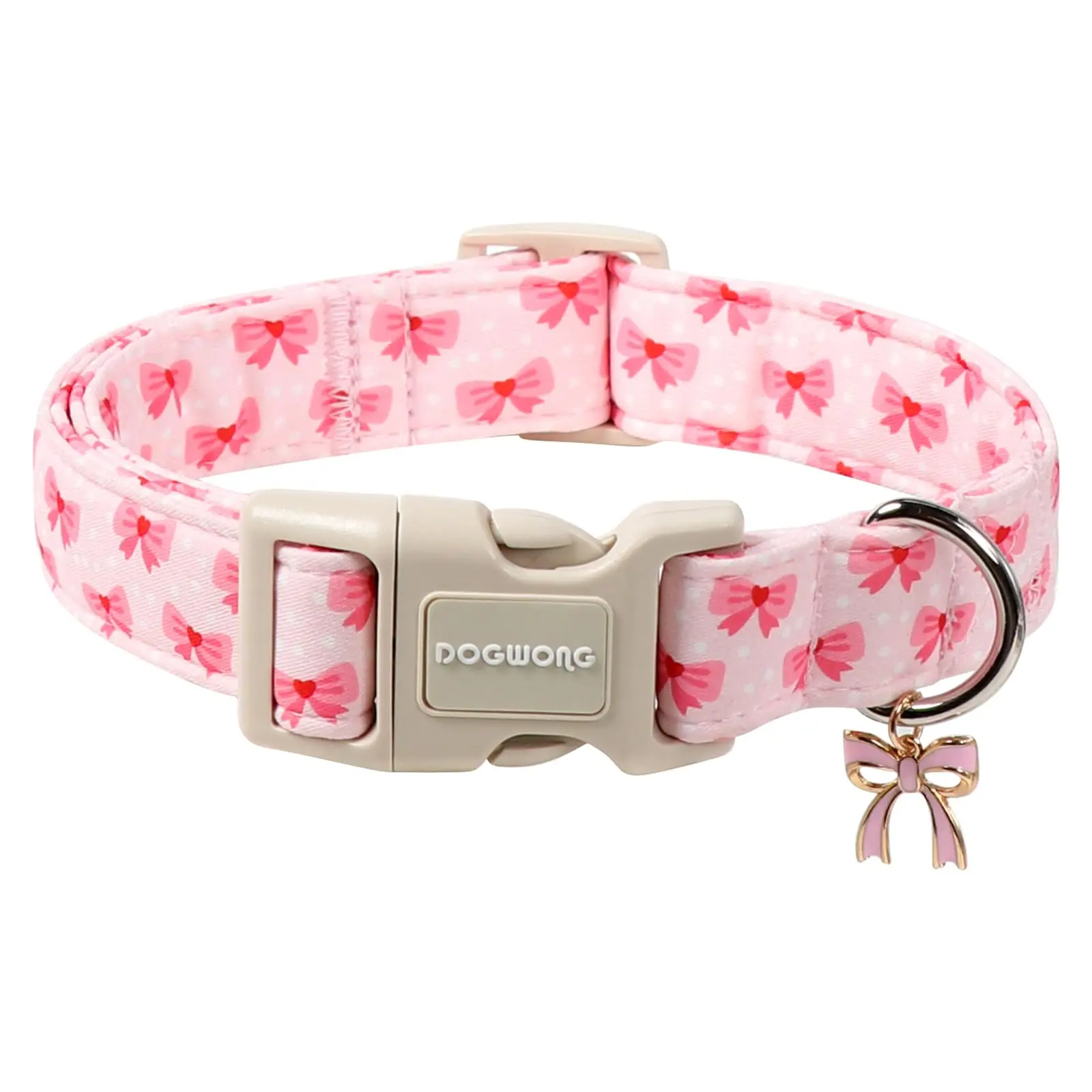 DOGWONG Cute Bowtie Printed Dog Collar for Small Medium Large Dogs - Pink Collar for Girl Female Dogs