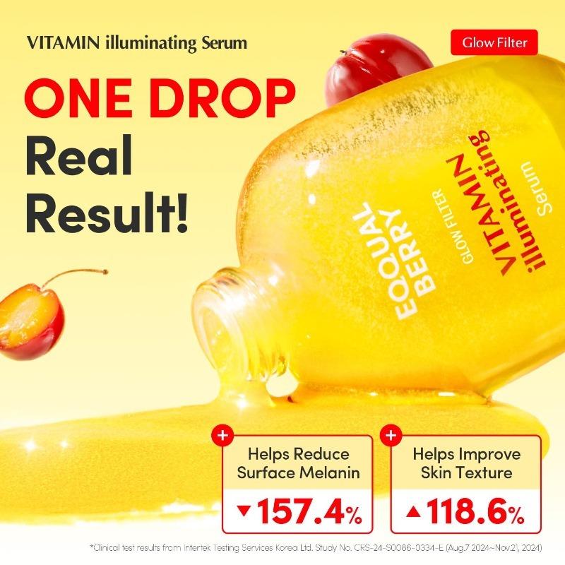 Limited time!【Buy one get one free】EQQUALBERRY Vitamin lluminating Serum I Niacinamide 4%+ Brightening Vitamin C Face Serum with Hyaluronic Acid &Vitamin E I Dark Spot, Uneven Tone Care I Korean Skincare,1.01fl.0z
